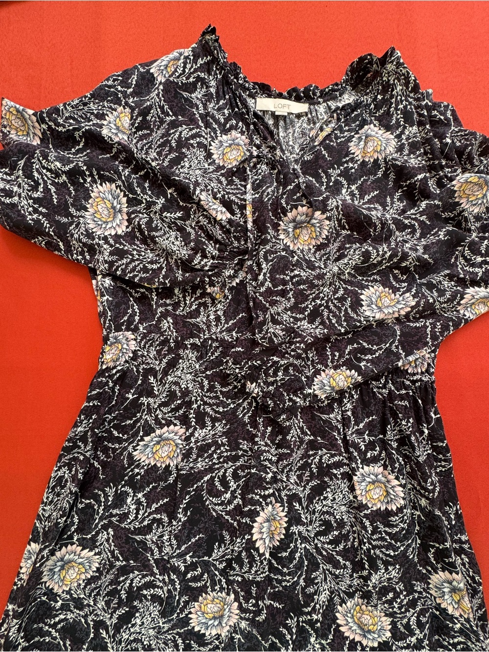 LOFT Black Floral Mini Dress